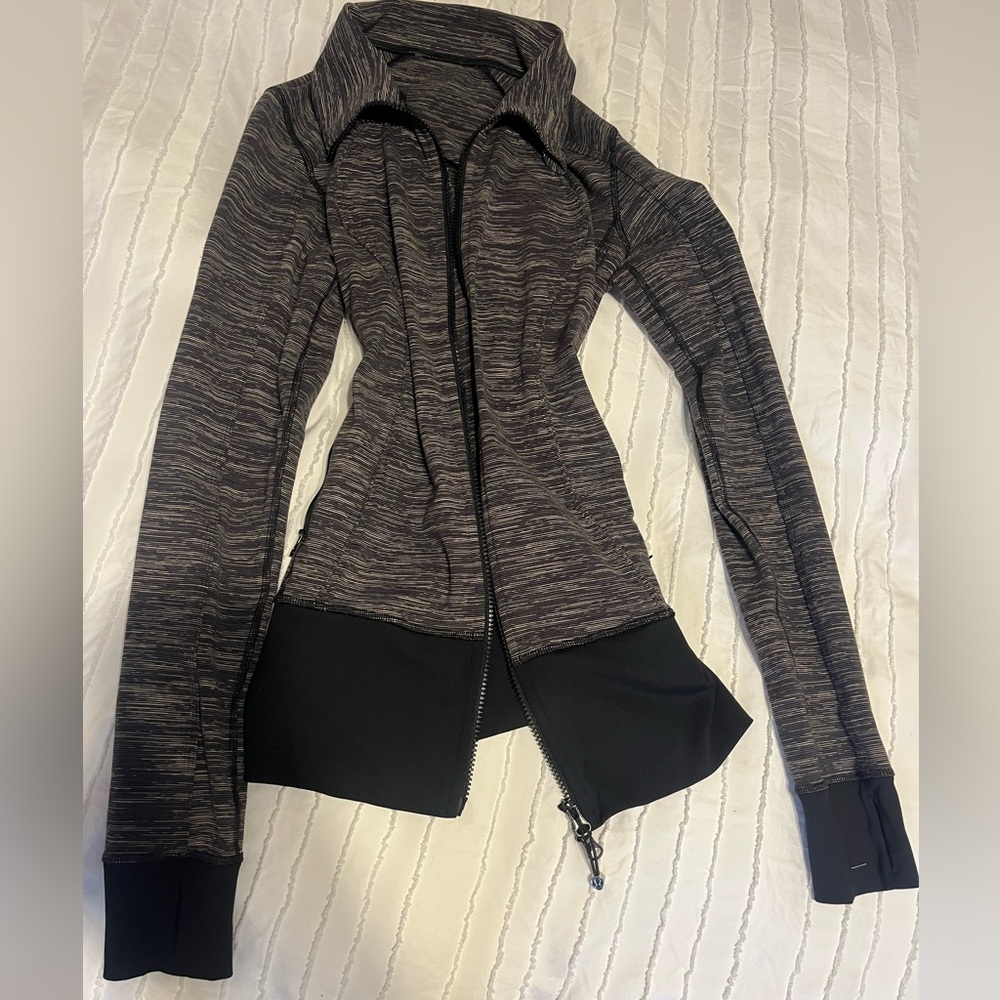 Lululeon Sefine track jacket long cardigan pockets heather Gray Black Zip coat